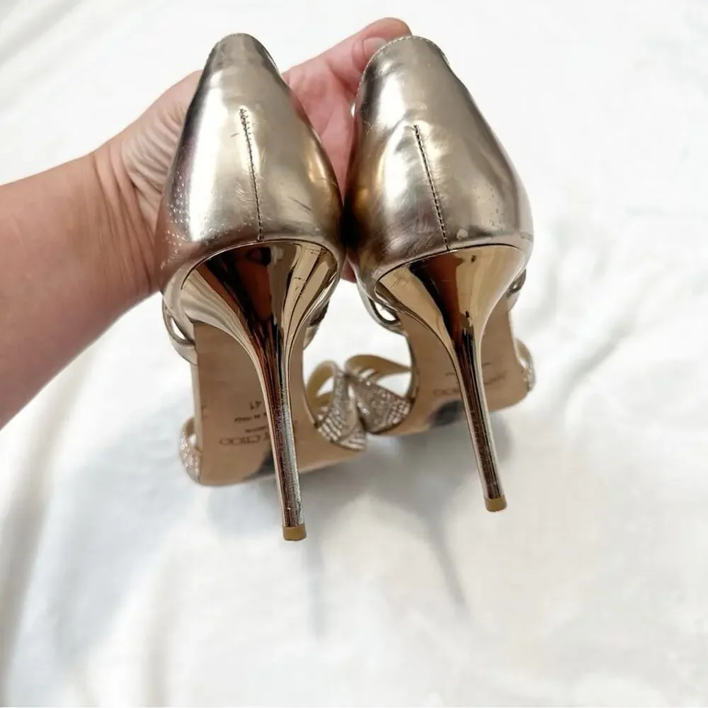 Jimmy Choo Metallic Strappy Heels rhinestone gold size EU 41 designer